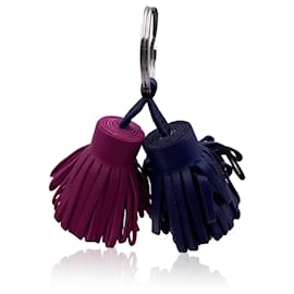 Hermès-Hermes Carmen Uno-Dos Schlüsselanhänger aus blauem und violettem Leder-Mehrfarben