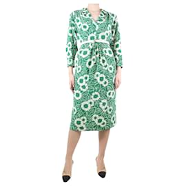 Prada-Green floral-printed silk midi dress - size UK 6-Green