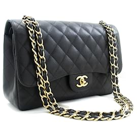 Chanel-Black 2013 jumbo caviar Classic double flap bag-Black