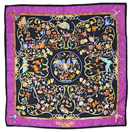 Hermès-Foulard en soie fleuri multicolore-Multicolore