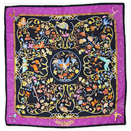 Hermès-Foulard en soie fleuri multicolore-Multicolore