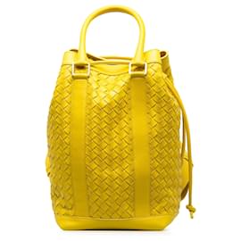 Bottega Veneta-Bottega Veneta Yellow Intrecciato Leather Backpack-Yellow