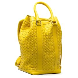 Bottega Veneta-Bottega Veneta Yellow Intrecciato Leather Backpack-Yellow