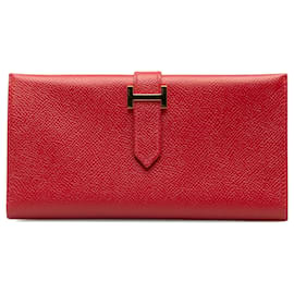Hermès-Hermes Red Courchevel Bearn Classic Long Wallet-Red