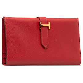Hermès-Hermes Red Courchevel Bearn Classic Long Wallet-Red