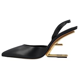 Fendi-Fendi First - Black leather high-heeled slingbacks-Black