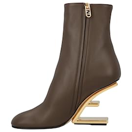 Fendi-Fendi First - Brown nappa leather high-heel boots-Brown,Beige