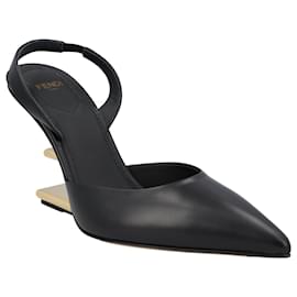 Fendi-Fendi First - Zapatos destalonados de tacón alto en piel negra-Negro