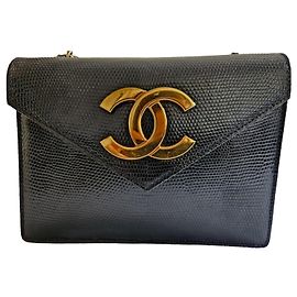 Chanel Lizard CC Shoulder Bag Black Black