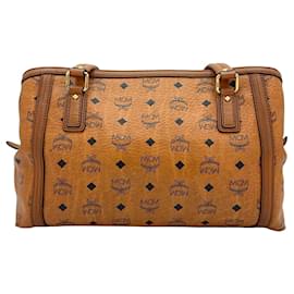 MCM-MCM shoulder bag handbag cognac brown shopper bag logo medium bag-Cognac