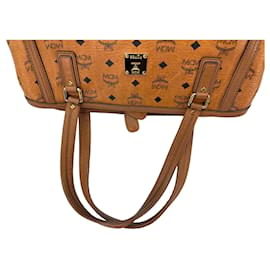 MCM-MCM shoulder bag handbag cognac brown shopper bag logo medium bag-Cognac