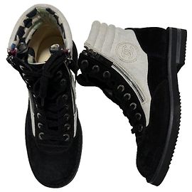 Chanel Combat Boots Black Suede and Canvas Black Other