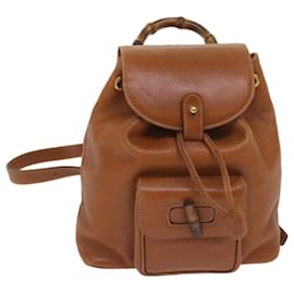 Gucci-GUCCI Bamboo Backpack Leather Brown 003 2034 0030 Auth ep3319-Brown