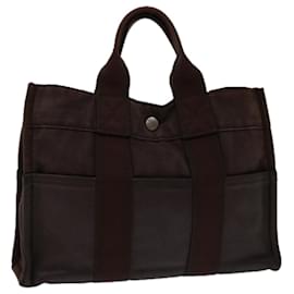Hermès-HERMES Fourre Tout PM Hand Bag Canvas Leather Brown Auth bs12005-Brown