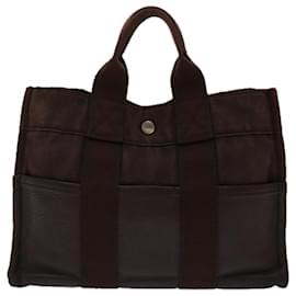 Hermès-HERMES Fourre Tout PM Hand Bag Canvas Leather Brown Auth bs12005-Brown