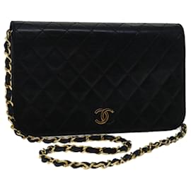 Chanel-CHANEL Matelasse Chain Shoulder Bag Lamb Skin Black CC Auth bs11976-Black