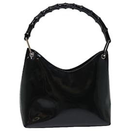 Gucci-GUCCI Bamboo Shoulder Bag Patent leather Black 001 1998 3008 Auth ar11412-Black