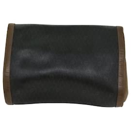 Christian Dior-Christian Dior Honeycomb Canvas Clutch Bag PVC Leather Black Auth bs12112-Black
