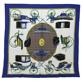 Hermès-HERMES CARRE 90 LES A VOITURES A TRANSFORMATION Bufanda Seda Azul Auth am5906-Azul