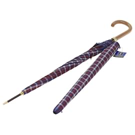 Saint Laurent-SAINT LAURENT Umbrella Nylon Wood Blue Red Auth 66647-Red,Blue