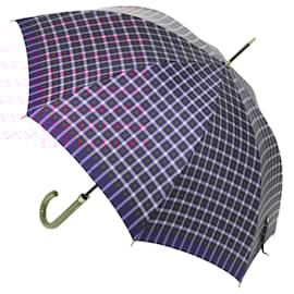 Saint Laurent-SAINT LAURENT Umbrella Nylon Wood Blue Red Auth 66647-Red,Blue