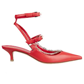 Valentino-Zapatos de tacón con tira al tobillo y detalle de cadena Valentino Rouge-Roja