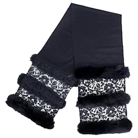 Valentino-Valentino Lace and Fur Scarf-Blue,Navy blue