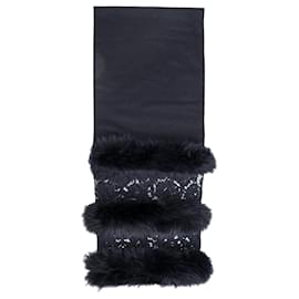 Valentino-Valentino Lace and Fur Scarf-Blue,Navy blue