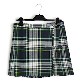 Autre Marque-Skirt Classic Check FR40 Navy Wool Short Wrap around pleated Skirt UK 12 US10-Navy blue
