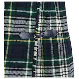 Autre Marque-Skirt Classic Check FR40 Navy Wool Short Wrap around pleated Skirt UK 12 US10-Navy blue