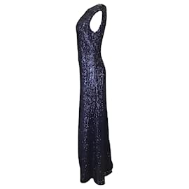 Autre Marque-Michael Kors Collection Navy Blue Sequined Stretch Tulle One-Shoulder Gown / formal dress-Blue