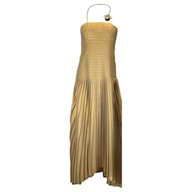 Autre Marque-Akris Gold Metallic Plissee Seidenkleid  / formelle Kleidung-Golden