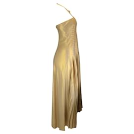 Autre Marque-Akris Gold Metallic Pleated Silk Gown / formal dress-Golden