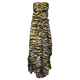 Autre Marque-Missoni Black / White / Yellow Printed Ruffled Strapless Silk Maxi Dress-Multiple colors