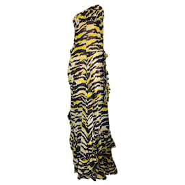 Autre Marque-Missoni Black / Off white / Vestido maxi de seda sem alças com babados estampados amarelos-Multicor