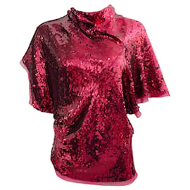 Autre Marque-Rick Owens Red Sequin Embellished Asymmetric Top-Red