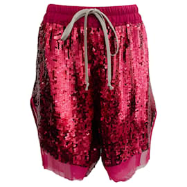 Autre Marque-Rick Owens Red Sequin Embellished Drawstring Shorts-Red