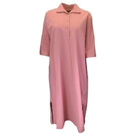 Autre Marque-Casey Casey Pink Crinkled Oversized Button-Front Midi Dress-Pink