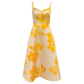 Autre Marque-Emilia Wickstead Yellow Moire Elvita Rose Print Dress-Yellow