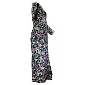 Autre Marque-Leur Logette Vestido midi de algodão com estampa floral multicolorido preto de manga comprida-Multicor