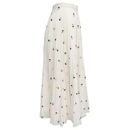 Autre Marque-Erdem White Pleated Nesrine Midi Skirt with Black Embroidery-White