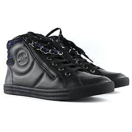 Chanel-Zapatillas CHANEL T.UE 38.5 Cuero-Negro