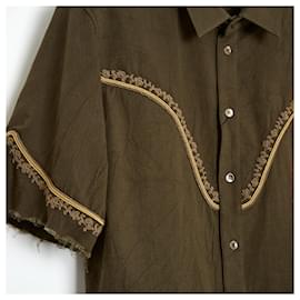 Saint Laurent-Saint Laurent Top FR42 Western Embroided Vintage Cotton Shirt US12-Kaki