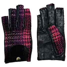 Chanel-Guantes sin dedos de cuero y tweed-Negro,Rosa,Blanco,Púrpura