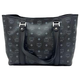 MCM-MCM Visetos Shopper Bag Shoulder Bag Black Silver Handbag Medium-Black