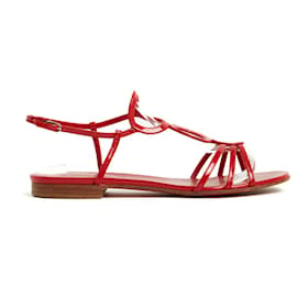 Christian Louboutin-Christian Louboutin Sandals EU37.5 Aplarona Red Patent Leather Flats US7-Red