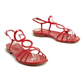 Christian Louboutin-Christian Louboutin Sandals EU37.5 Aplarona Red Patent Leather Flats US7-Red