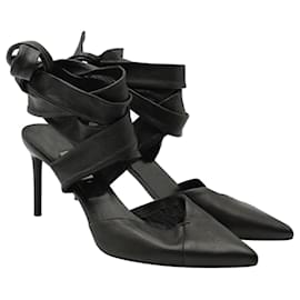 Autre Marque-Black Leather Ribbon Tie High Heels-Black