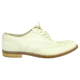 Autre Marque-Zapatos Oxford de cuero blancos-Blanco,Crudo