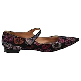 Autre Marque-Rochas Mary Janes in Black with Embroidered Flowers-Metallic